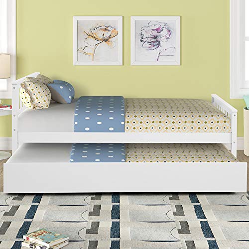 Twin Bed with Trundle Wood Platform Bed Frame with Headboard and Footboard Captains Bed for Bedroom Small Living Space, Wood Slat Support No Box Spring Needed