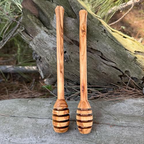 Gardeniahome 2 Pcs 7 Inch Handcrafted Olive Wood Honey Dipper - Wooden Honey Spoon - Honey Dipper Stick - Honey Spoon - Honey Dipper - Wooden Spoons for Honey - Honey Spoons Wooden - Honey Wand