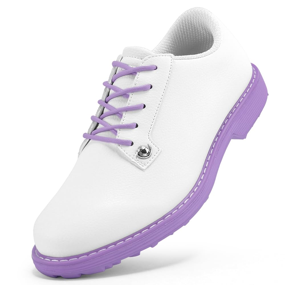 THESTRON Women Golf Shoes Professional Spikeless Golf Sports Sneakers Female Golf Footwears Ladies Golf Walking Sneakers (White Purple,7)