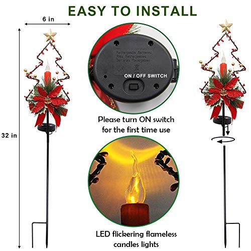 Maggift 32 Inches Solar Christmas Decorations Outdoor Led Solar Powered Candle Xmas Pathway Lights, Metal Garden Stakes Lawn Yard Ornament, Set Of 2 #TOP2