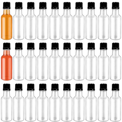 Mini Liquor Bottles,30 Pack Spirit Bottles with Black Cap,1.7oz Plastic Alcohol Shot Bottles for Party Favors,Weddings