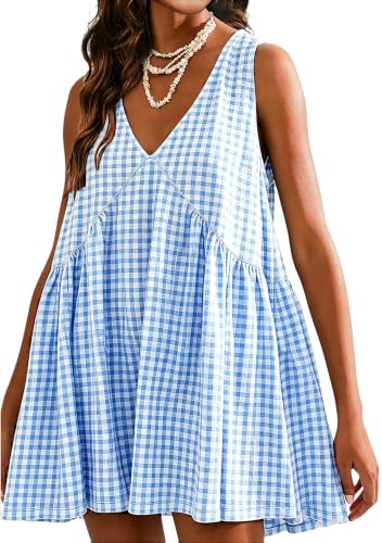 Image of Sleeveless Mini Dress for Women 2026 Summer Casual V Neck Sundress Loose Babydoll Dress with Pockets