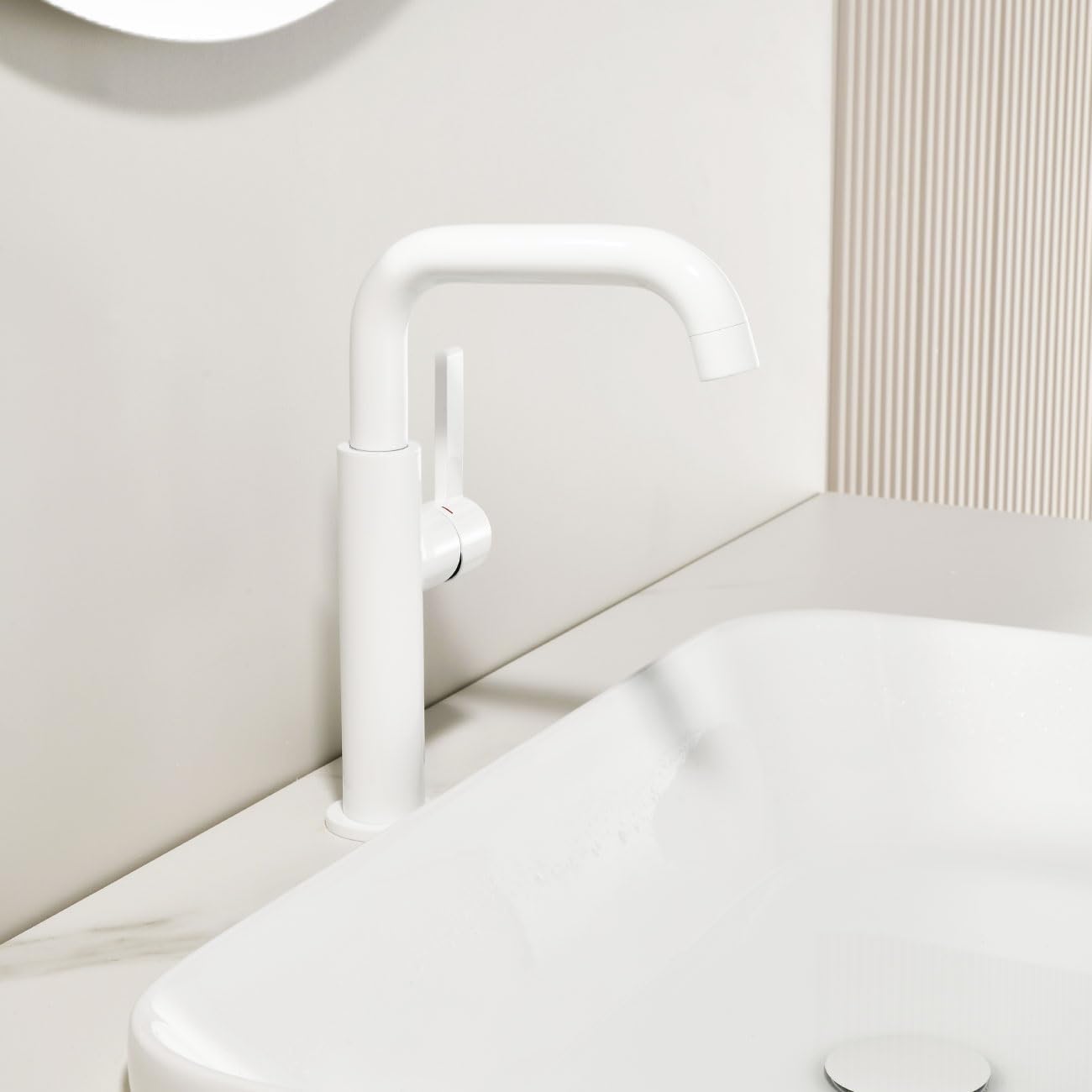 ONECE Robinet Rotatif à 360° Vasque à Poser, Mitigeur Salle de Bains, Blanc | Robinet de Lavabo Haut , Matériau en Acier Inoxydable Résistant à L'usure, Mousseur Remplaçable