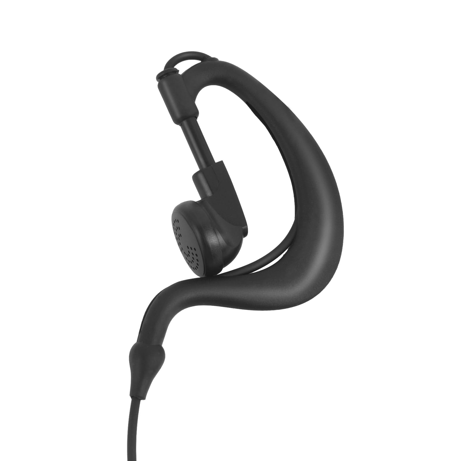 Close-up of the G-shape ear hook and earpiece speaker.