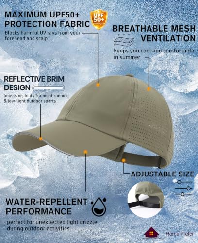 Image of Home Prefer Reflective Water Repellent Quick Dry Airy UPF50+ Sun Hat for Men Women Outdoor Sports Baseball Caps Unisex