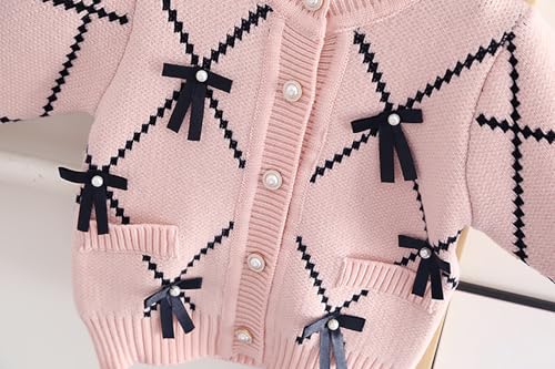 Image of Toddler Girls Cardigan Sweater Button Knit Sweater Kids Bowknot Size 2-7T