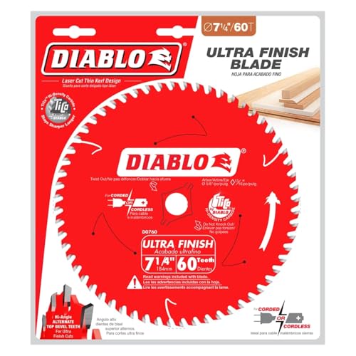 Image of Diablo Ultra Finish Carbide Circular Saw Blade - Ideal for Crosscuts and Rip Cuts in Wood and Plywood - 7-1 /4 inch Diameter, 60 ATB Teeth, 8,000 Max RPM - D0760X
