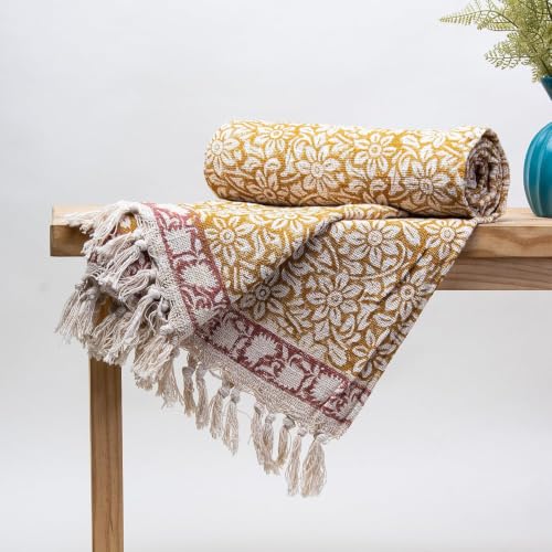 Image of Cotton Sofa Throw for Bedroom Yellow Flower Print Blanket - Soft and Cozy 50x70 Inches, Perfect for Home Decor, Couch, or Bed AC Comforter (Multi-Color 07)