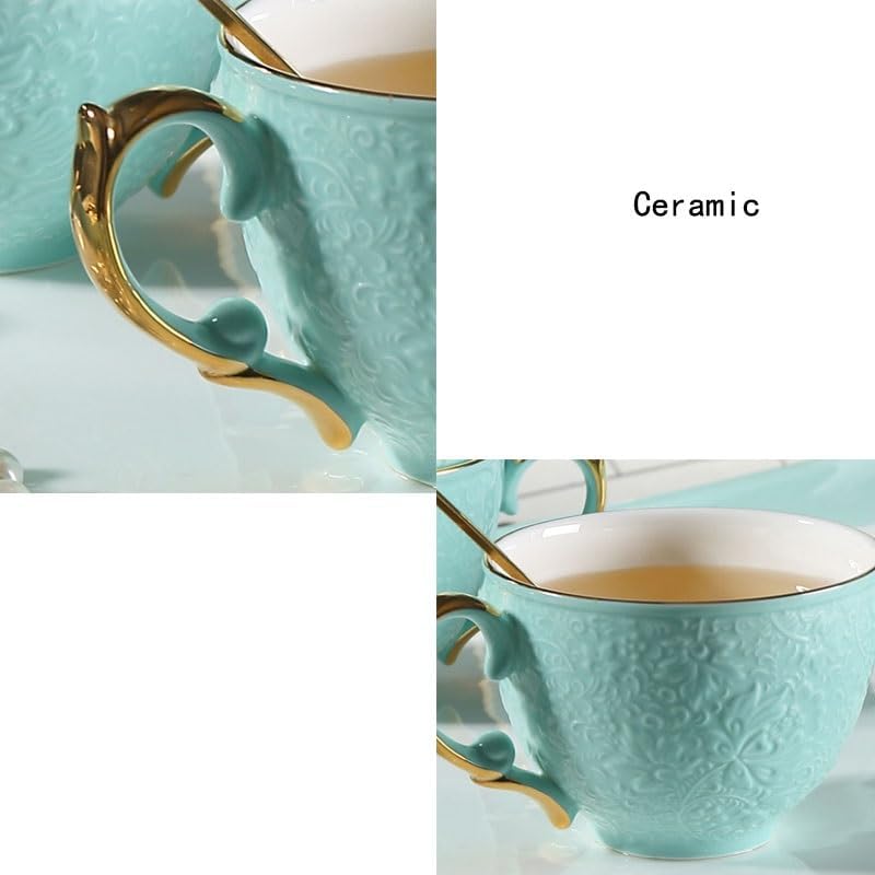 Light Luxury Gold Rimmed Bone China Coffee Cups Saucers Household Afternoon Tea Sets Utensils with Trays