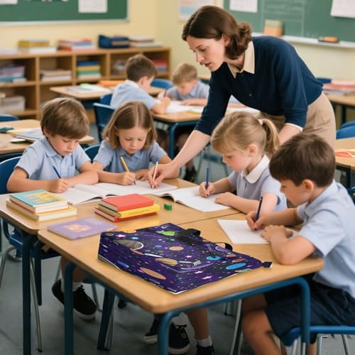 Cartoon Planet Book Tote Bag,Large Capacity Handbag with Zipper Perfect for School,Travel,Shopping4