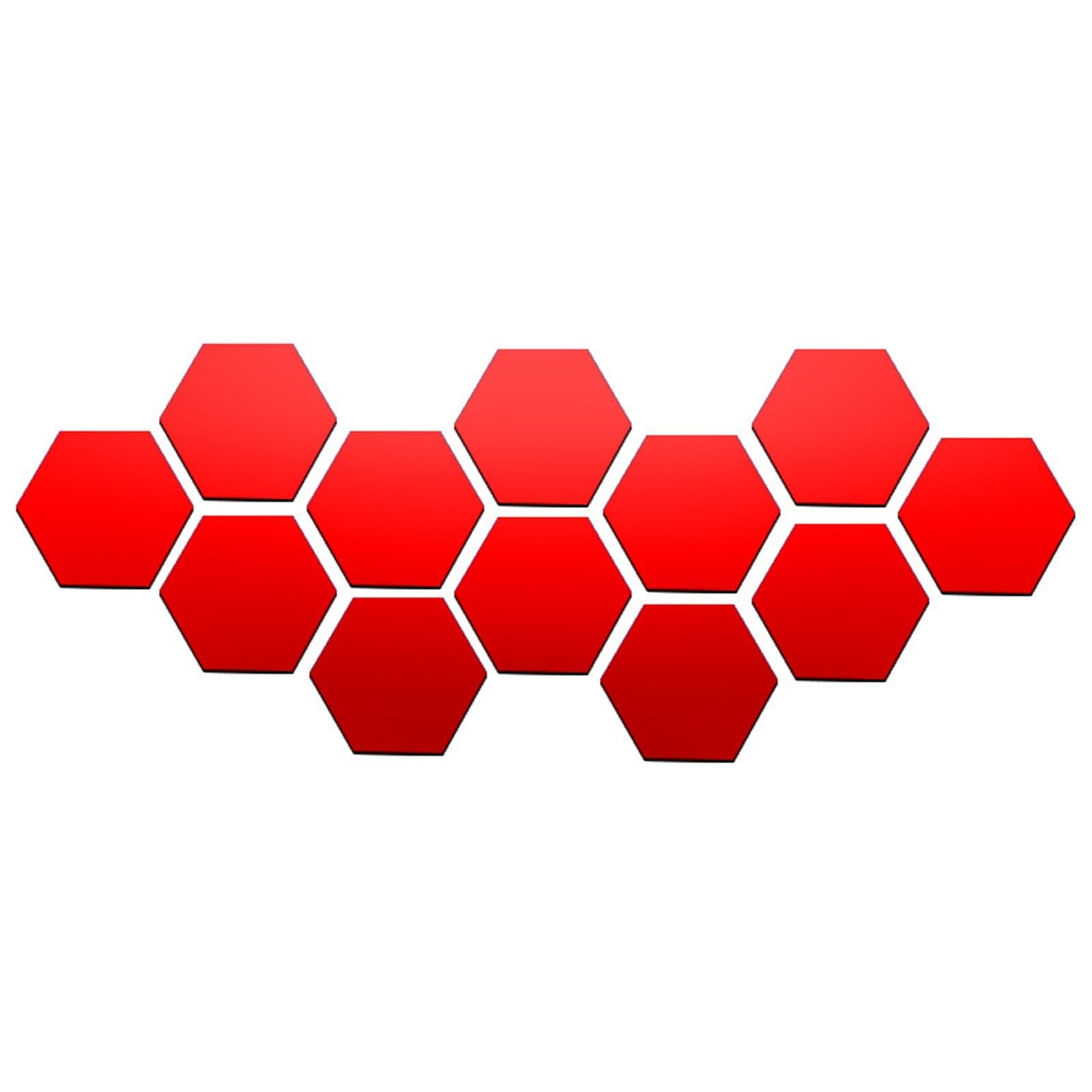 Hexagonal Mirror Wall Sticker 6/12Pcs Hexagon Acrylic Mirror Wall Stickers Home Decor DIY Removable Mirror Sticker Living-Room Decal Art Ornaments for Home(12PCS Red,XS 46x40x23mm)