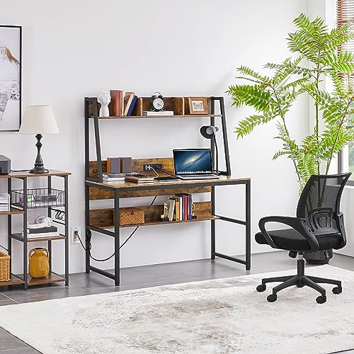 Yaheetech-Home-Office-Desk-with-Power-Outlet-Office-Chair-Set-Includes-47-Inch-Computer-Desk-with-2-USB-Port-Charging-Station-and-Ergonomic-360-Rolling-Mesh-Office-Chair-Set-Mid-Back-Rustic-Brown