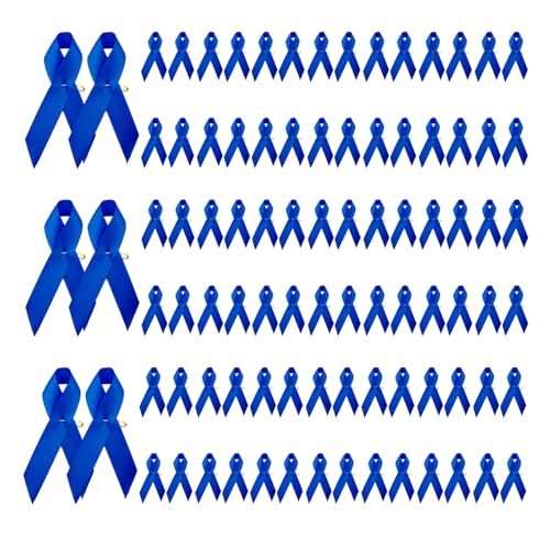 Bliceon Lot de 100 broches en forme de ruban de satin pour sensibilisation à la violence domestique, au lupus, à la maladie d'Alzheimer, au cancer du pancréas, avec nœud bleu