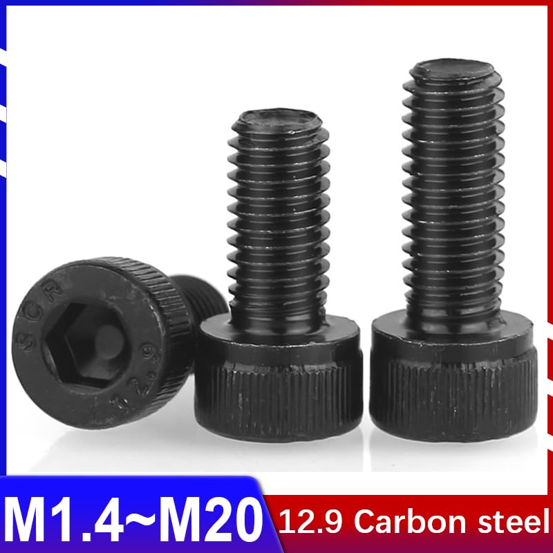 12.9 Grade High-Strength Cup Head Hex Socket Screw Black Cylindrical Full Tooth Bolt M1.4 .6 M2 .5 M3 M4M5M6M8~M20(20mm,M10 (10Pcs))