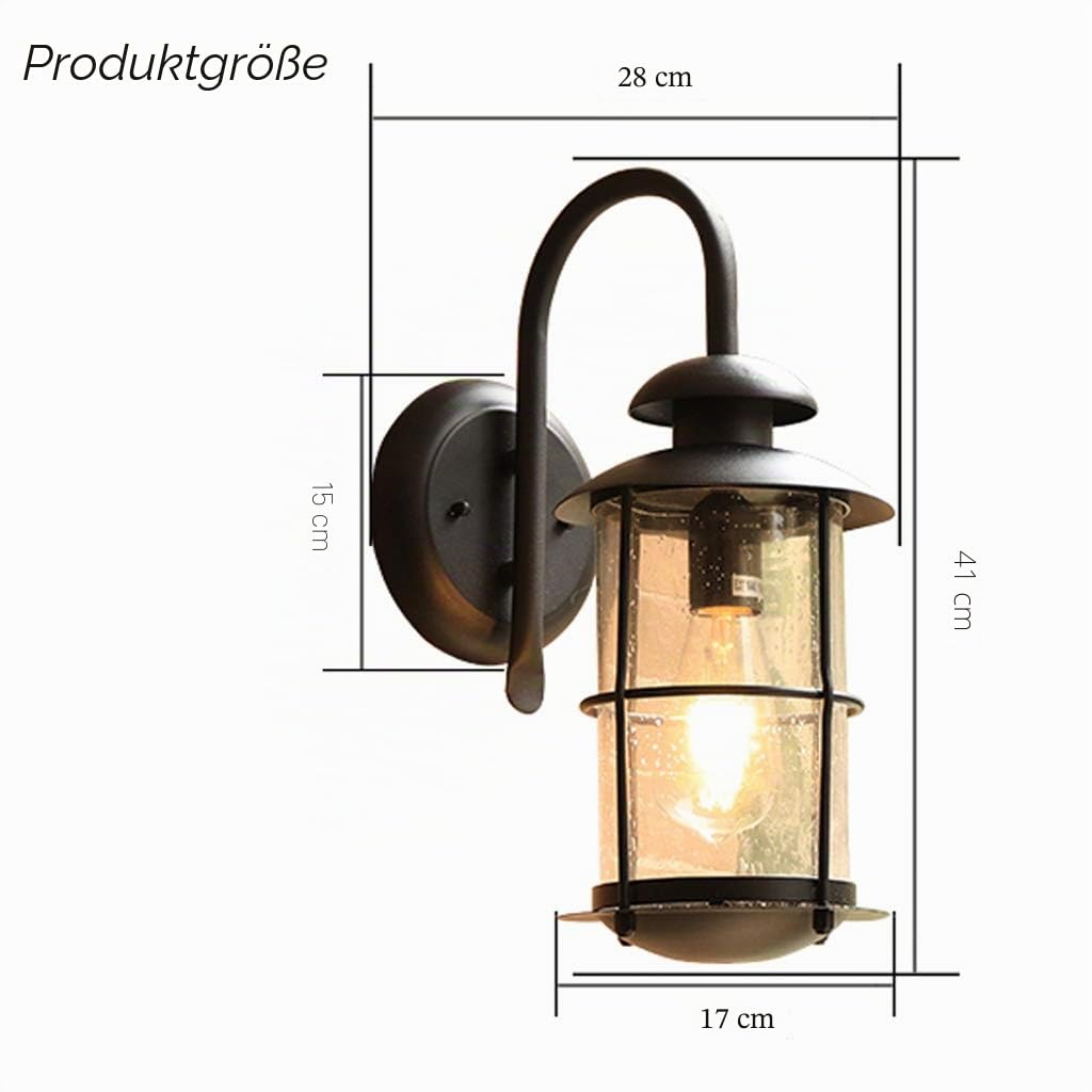 Wandleuchte Retro Holz Dekor Außenlampe Vintage Schwarz Wandlampe Wasserdicht IP54 Aluminiumguss und Glas Aussenleuchte E27 Landhaus Gartenlampe Hauseingang Hof Eingangs Außen-Wandleuchte