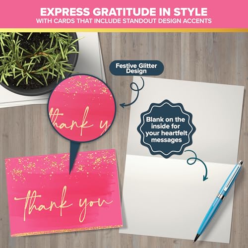 Decorably DECORABLY_PINK_THANK_YOU_CARDS Thank You Cards With Envelopes & Stickers thumb #3