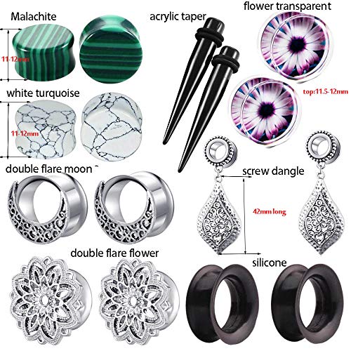 TIANCI FBYJS 8 Pairs Stainless Steel Ear Tunnels Earrings Plugs Dangle Gauges for Women Double Flare Piercing Stretcher Gauges Plugs kit 8mm 0g