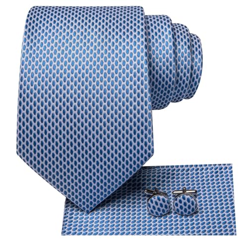 Image of Hi-Tie 70 inches Ties for Men Silk Extra Long Necktie and Pocket Square Cufflinks Set Men Big and Tall Tie Business