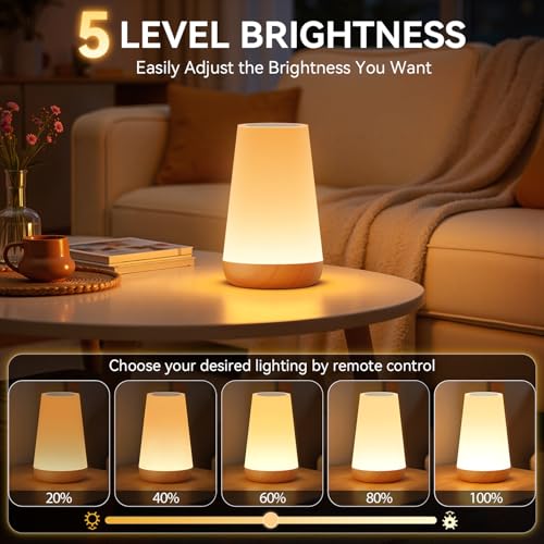 Image of Auxmir Rechargeable LED Night Light, Touch & Remote Control Bedside Lamp with 13 Colors, 5 Brightness Levels, Portable Table Lamp for Kids Baby Nursery, Bedroom, Bathroom, Camping, Light Brown