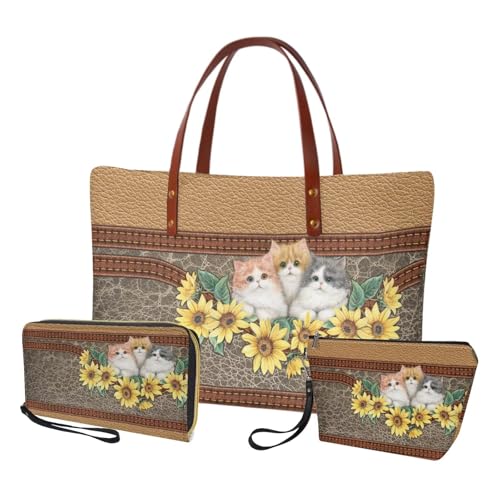 Image of Top Handle Purse for Women, Large Tote Handbag With PU Wallet Set, Gift for Mom
