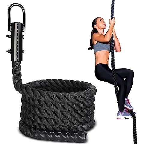 Get Out!™ Workout Fitness Climbing Rope 20’ Foot x 1.5” Inch in Black – Battle Rope for Outdoor and Indoor Gym Exercise Cover