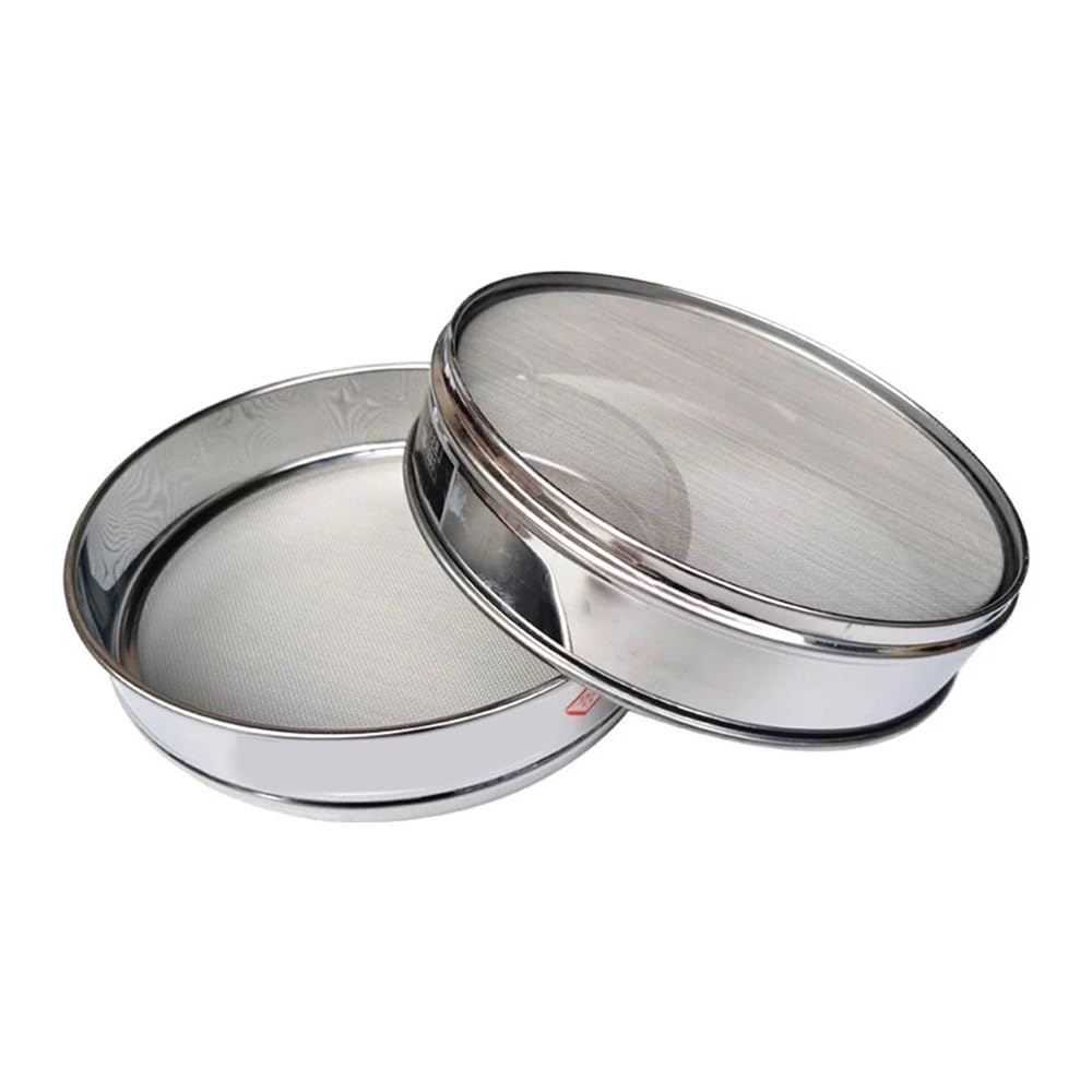 UZAMIRLEX Sieve Fine Mesh, 30cm SS Mesh Chrome Frame Lab Test Sieve, 0.074-1.6mm 6-250 Mesh, Lid&Bottom,(120mesh(0.125mm))