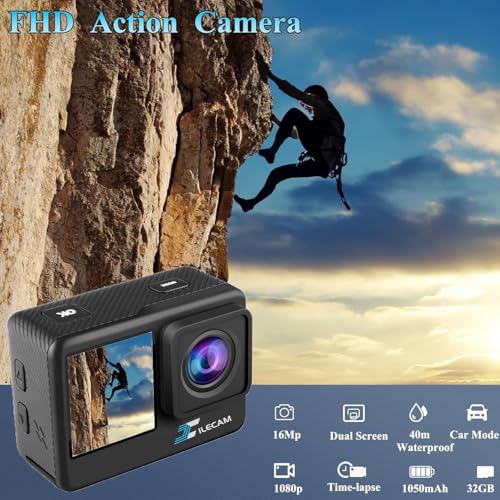 Action Camera with 32GB Memory Card Waterproof Cameras 4*Zoom Dual Screen 131FT(40m) Waterproof Underwater Camera with 2X Batteries and Multifunctional Accessories Action Cam - Image 3