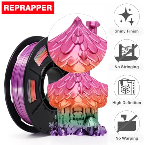 Image of RepRapper Rainbow PLA Filament, Shiny Multicolor Silk PLA 1.75 mm Filament (+-0.03 mm), Sparkle Fast Change Multi-Color 250g*4 Sample Pack 3D Printer Filament for 3D Printer,250g*4