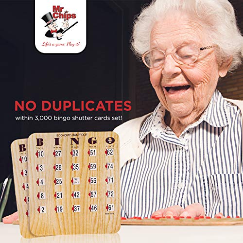 Mr Chips Jam-Proof Bingo Cards With Sliding Windows - 25 Reusable Shutter Bingo Cards - 75 Bingo Calling Cards - 1 Bingo Master Board - Tan Style #TOP4