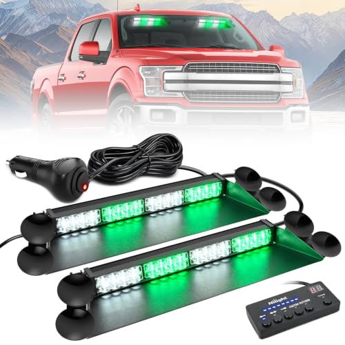 Image of Nilight 32LED Green White Dash Strobe Light w /Controller Windshield