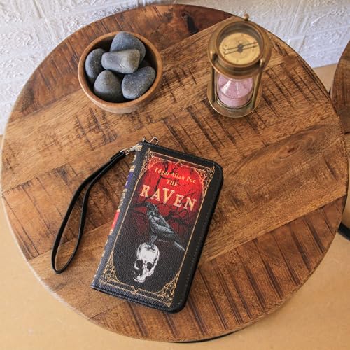 Things2Die4 The Raven Book-Style Wallet with ID Holder - Snap Closure - Fashionable Wristlet Strap for Horror Enthusiasts - Gothic Style, 7 Inch, Black4