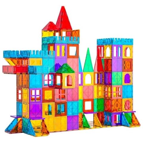 Bmag 130PCS Magnetic Tiles Building Blocks, 3D Magnet Blocks Construction Playboards for Kids Toddlers, Educational STEM Preschool Toys for Boys Girls with 2 Cars Cover