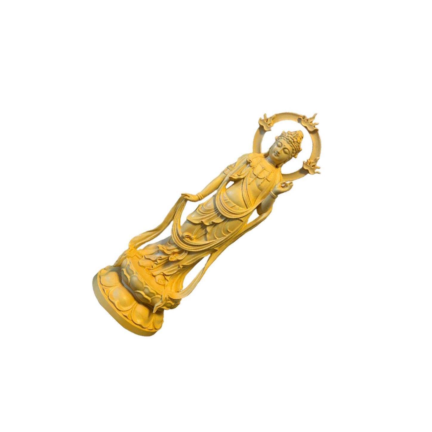 Twisaxc Yellow Elegant Boxwood Carvings Meditating Buddha Sculpture For Table Or Fireplace Decor Guanyin Buddha Statue Wood Crafts For Home Decor Durable. Decorative, M