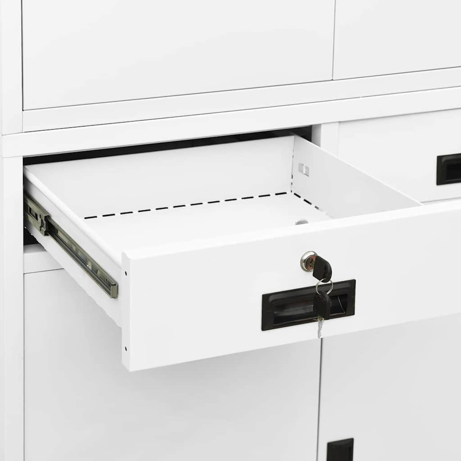Aktenschrank 90 cm breit, 180 cm hoch, weiß, Stahl, mit Schlössern und kugelgelagerter Führung, für Büroorganisation