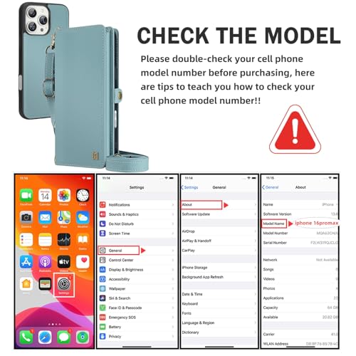 MEGSHI for Wallet Case Compatible with iPhone 16 Pro Max,Multi-Function Detachable 2 in 1 Magnetic iPhone 16 Pro Max Case Wallet,Flip Strap Zipper Card Holder Phone Case with Shoulder Straps (Blue) by MEGSHI - Image 8