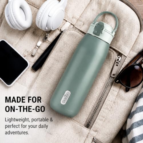 Image of CELLO Puro Steel-X Flint 900 Insulated Water Bottle 650 ml, Dark Grey | Easy Press Open Flip Top, Easy to Carry with Handle Leak Proof Inner Steel Water Bottle for School Kids, Office Gym Travel
