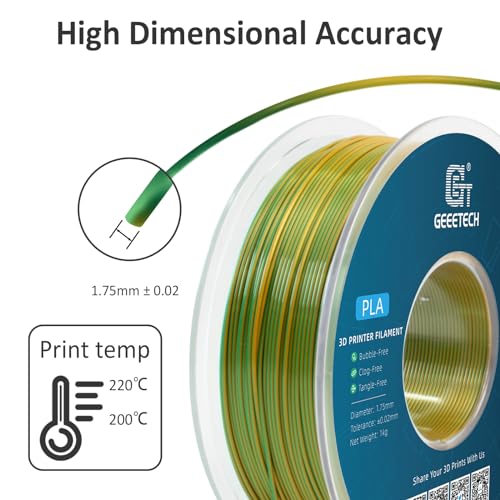 Image of Geeetech 3D Printer Silk PLA Dual Color Filament, Metal-Like Shiny Silk Filament 1.75mm 1kg (2.2lbs) Spool, Dimensional Accuracy + /- 0.02 mm, Silk Yellow Green