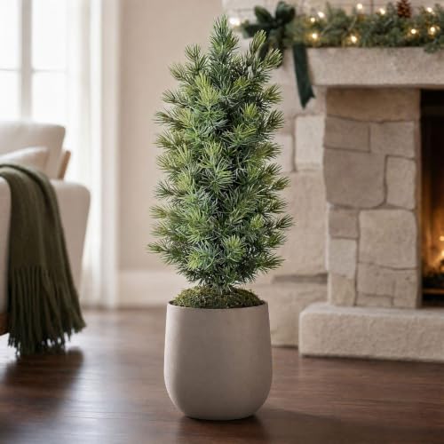 2.2ft Artificial Cedar Topiary Trees Artificial Outdoor UV Resistant Potted - image 1
