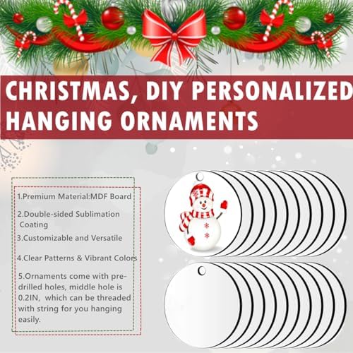 30 Pack Sublimation Ornament Blanks, 3" Round Sublimation Christmas Ornament Blanks Bulk with Ropes Kit, Personalized Sublimation Ornament for Christmas Decorations Indoor — 사진 3