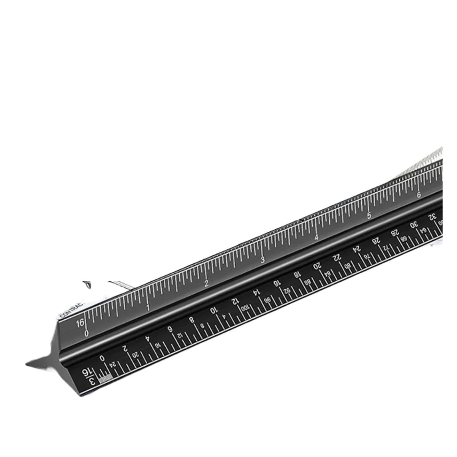 Architectural Scale Ruler Architectural Scale Ruler, 12'' Imperial Architect, Engineer for Blueprints, Aluminum Triangle Drafting(Black)