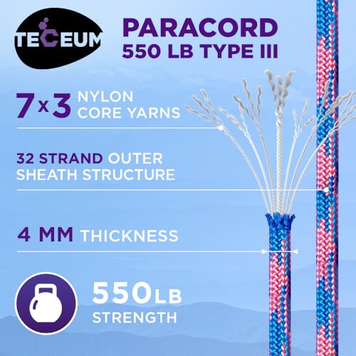 Image of TECEUM Reflective Paracord Rope 1000 - 1000ft /200ft /100ft /50ft - 40+ Colors - Glow in the Dark - para Cord - Utility Rope for Survival, Hunting & Camping Gear - Nylon String, Camping Rope, Tent Cord