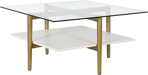 Miniatura 11 de Otto - Mesa de centro redonda de 36 pulgadas de ancho con estante MDF en latón/laca blanca Latón/blanco.,Oro/Nog,Bronce ennegrecido/mármol