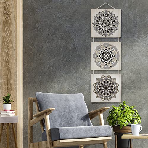 Wood Expression Cuadros decoración Mandalas con cuerda en madera natural decoración pared mandala pared cuadros salón. (3 unidades 30x30cm.) Cover