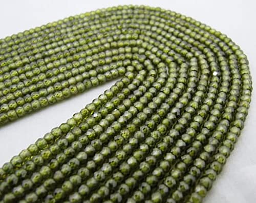 LKBEADS Koraliki CZ Oliwkowy Zielony Kolor Rondelle Fasetowane, Sześcienna Cyrkonia Heena Kolor Fasetowany Koralik 3 mm 35 cm Sprzedawane na sznurek