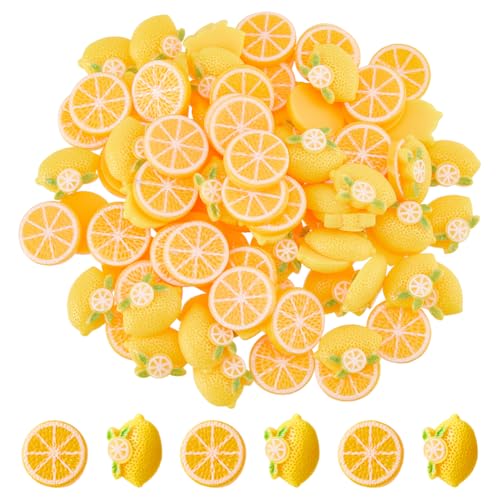 Hobbspring 100Pcs Resin Fruit Lemon Miniature Food Flatback Charms 2 Styles Opaque Resin Cabochons Bulk Beads Gold Mixed Size Lemon Charms for Jewelry Making Pure Phone Case Ornament