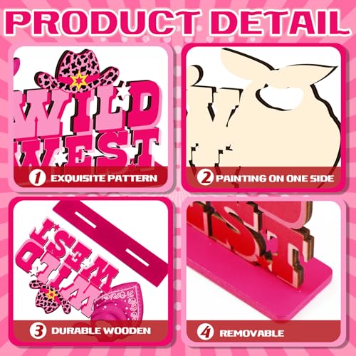 Image of CroBlissful 6 Pcs Western Cowgirl Party Decorations Wooden Let's Go Girls Table Centerpieces Pink Disco Cowgirl Table Decor for Western Girl Birthday Bachelorette Spring Rodeo Party Supplies