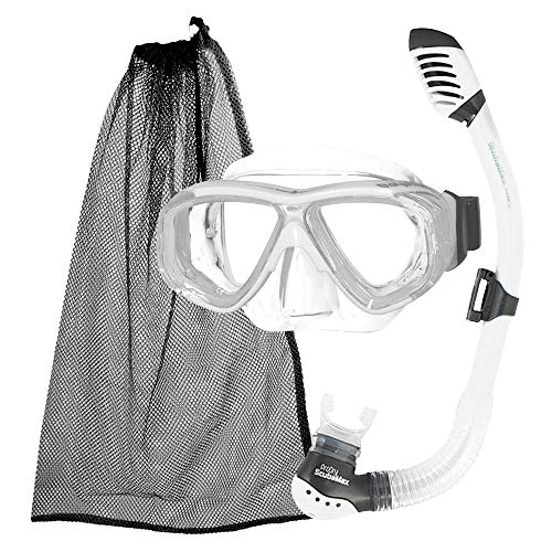 ScubaMax Kids Pro Dry Snorkel and Dolphin 2 Window Mask Snorkeling Set - White