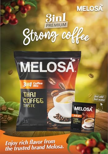 Image of Melosa 3-in-1 Thai Coffee Mix - Instant Coffee Powder with Creamer & Sugar - Authentic Thai Coffee Taste - (25 Sachets Per Pack)