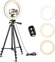 Vista 11 de SENSYNE - Luz en forma de anillo RGB de 10" con soporte de trípode extensible de 50" y soporte para teléfono para transmisión