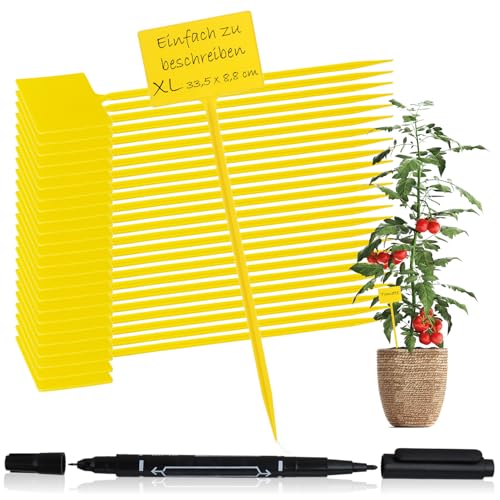 com-four® 25x Letreros para Plantas con Marcado de Doble Extremo - Letreros de Enchufes para Balcones, Jardines - Estacas para Plantas para Etiquetar 33,5 cm (25 piezas - amarillo - 33,5cm)